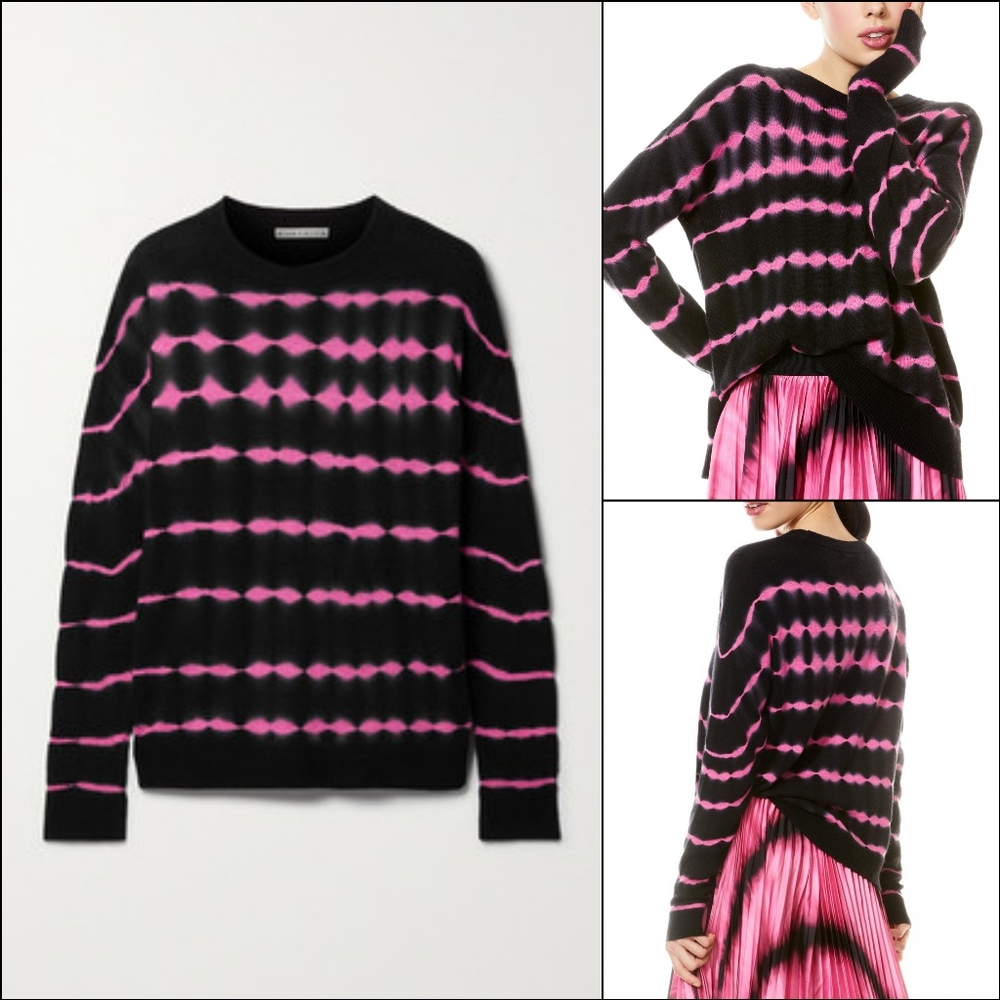 ALICE+OLIVIA Gleeson Black/Pink Tie Dye Cashmere Pullover Sweater Size Medium